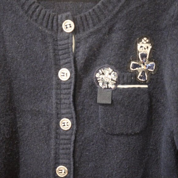 Cynthia Cynthia Steffe Black Cardigan Pocket Beaded Sweater Wool Blend LG - Picture 2 of 14